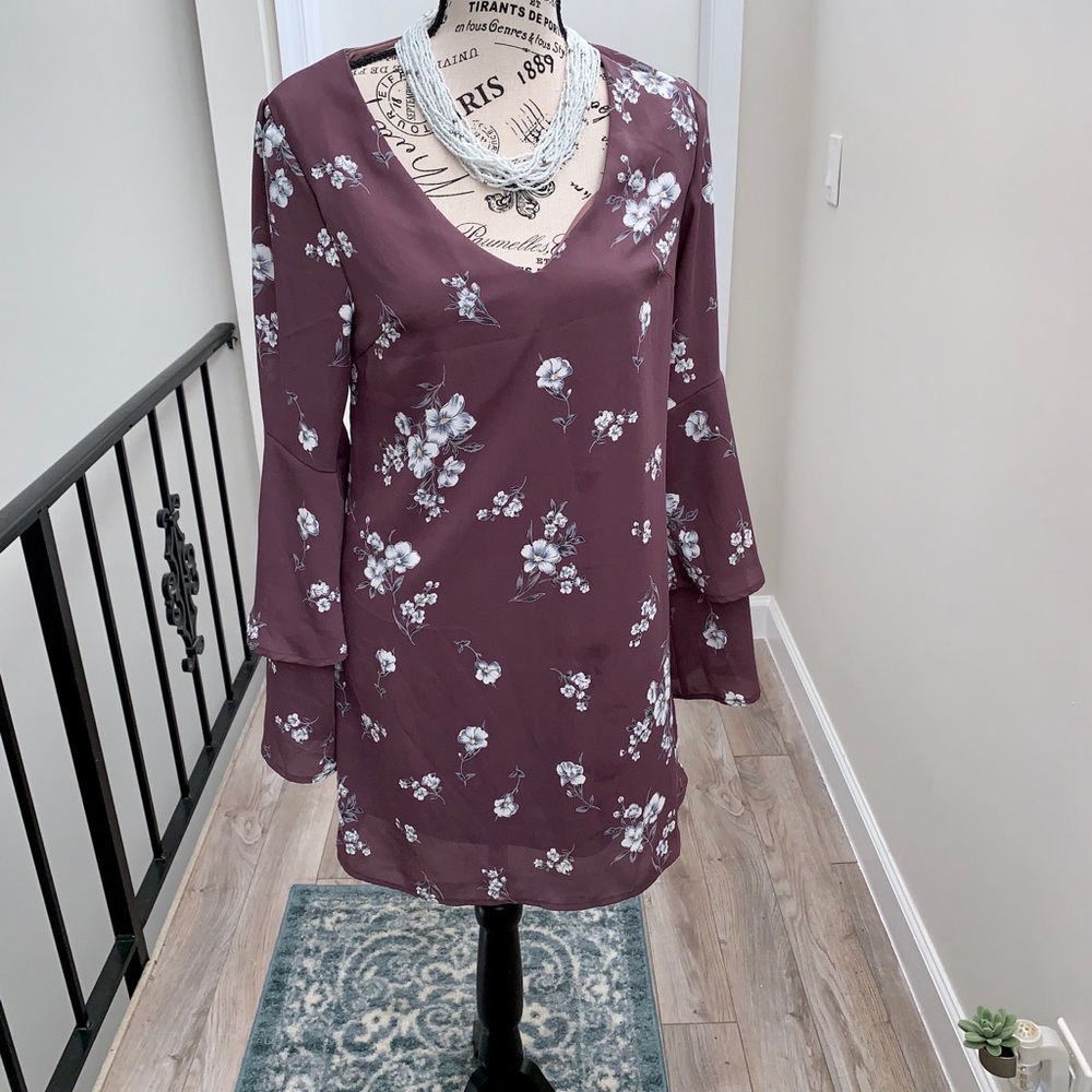 Purple Ruffle Sleeve Floral Mini 💝
